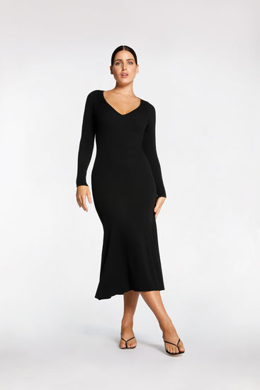 RIB LONG SLEEVE DRESS