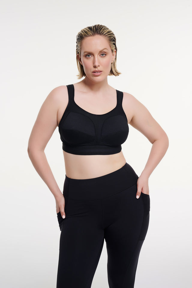 Women's Black Active High Impact Bra by Intimo - close-up detail