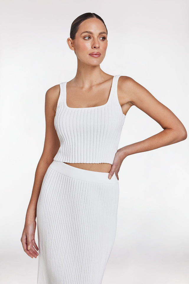 Women's White Rib Crop Singlet by Intimo - close-up detail