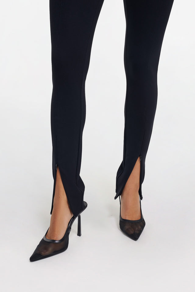Women's Black Zip Front Pant by Intimo - close-up detail