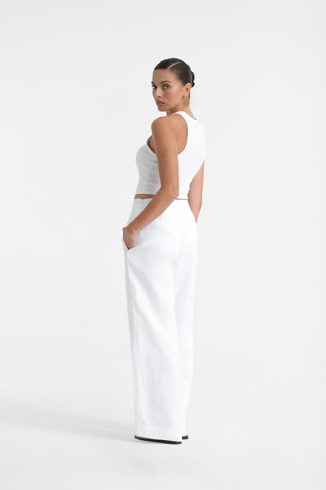 Women's White Linen Straight Leg Pant by Intimo - back view