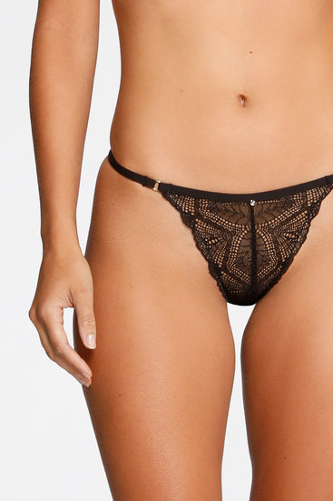 Women's Black Decolette V String by Intimo - close-up detail