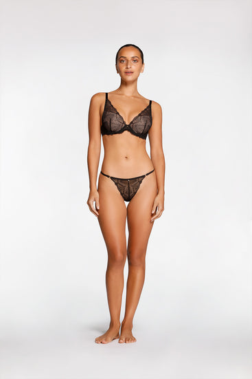 Women's Black Decolette V String by Intimo - front view